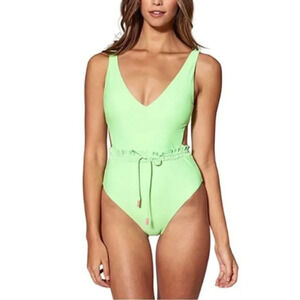 Red Carter Women's Lime Green Ruffle Cutout Side One Piece Swimsuit Size Medium